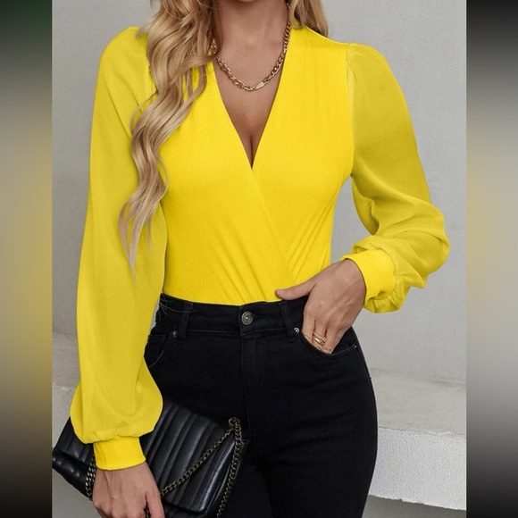 Classic Surplice Sheer Sleeve Bodysuit - Picture 2 of 15